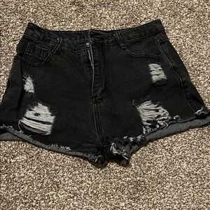 Black Distressed Denim Shorts